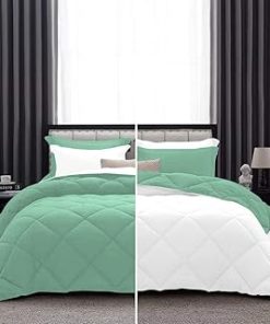 1 Piece Luxurious Lightweight Reversible Diamond Pattern Comforter Super Soft 550 GSM 100% Egyptian Cotton 1000 Thread Count Full/Queen Size (Mint/White)