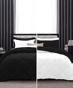 1 Piece Luxurious Lightweight Reversible Diamond Pattern Comforter Super Soft 550 GSM 100% Egyptian Cotton 1000 Thread Count Oversized Super King Size (Black/White)