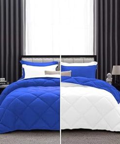 1 Piece Luxurious Lightweight Reversible Diamond Pattern Comforter Super Soft 550 GSM 100% Egyptian Cotton 1000 Thread Count Full/Queen Size (Royal/White)