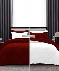 1 Piece Luxurious Lightweight Reversible Diamond Pattern Comforter Super Soft 550 GSM 100% Egyptian Cotton 1000 Thread Count Full/Queen Size (Burgundy/White)