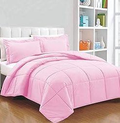 : Light Weight Comforter 3 Pcs. Ultra-Soft Luxury 400 GSM Hotel-Style Thicker for Winter Colder Weather 100% Egyptian Cotton 500 TC Twin XL Size (68''X90'') Solid Pink
