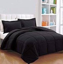 : Light Weight Comforter 3 Pcs. Ultra-Soft Luxury 400 GSM Hotel-Style Thicker for Winter Colder Weather 100% Egyptian Cotton 500 TC -Full XL Size (82''X86'') Solid Black
