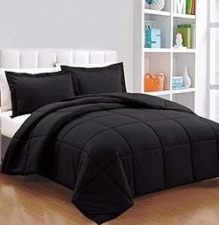 : Light Weight Comforter 3 Pcs. Ultra-Soft Luxury 400 GSM Hotel-Style Thicker for Winter Colder Weather 100% Egyptian Cotton 500 -Oversized King Size (120''X128'') Solid Black