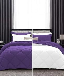 1 Piece Luxurious Lightweight Reversible Diamond Pattern Comforter Super Soft 550 GSM 100% Egyptian Cotton 1000 Thread Count Full/Queen Size (Purple/White)
