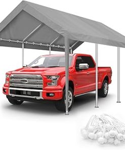 10x20FT Carport Canopy Replacement Cover Heavy Duty Waterproof & UV Protected, All Weather Car Shade Canopy with Ball Bungees (Grey, 10'x20')