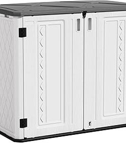 ZZM 35 Cu.Ft Outdoor Storage Shed, Lockable Resin Storage Cabinet with Floor, Waterproof and UV Resistant, Ideal for Small Tool Storage, Garbage Can