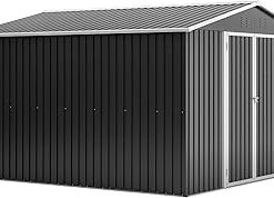 10x10 Feet Outdoor Storage Shed Metal Tool Cabinet with Lockable Door Durable Weather Resistant Garage for Gardening Tools Equipment and Toys Versatile Use Pet House Garden Shelter Heavy Duty