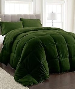 1 Piece Cotton Comforter 400 Thread Count 600 GSM Corner Tabs Box Stitched Down Ultra Soft Luxury Hotel Quality Comfortable Bedding (Moss, Twin XL)