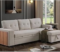 113'' Modular Sectional Sofa, Convertible Sectional Couches for Living Room U Shaped Sectional Sofa Couch with Storage Ottoman, High Supportive 6 Seats Reversible Sectionals with Chaise, Beige