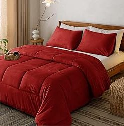 1 Piece Velvet Comforter 400 GSM Ultra Soft Premium Hotel Class Bedding (Oversized King, Blood Red)