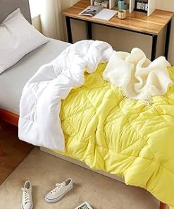 1 Piece Limelight Yellow Comforter Twin XL Size Reversible Casual Style Solid Color Pattern Thick 280 GSM | All Season White Bedding Glamorous Extra Soft Ultra Plush Smooth Modern Box Stitched Neat
