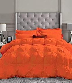 1 Piece Pinch Pleated Comforter Premium 800 Thread Count 100% Egyptian Cotton Super Soft (Full/Queen Size Orange Color)
