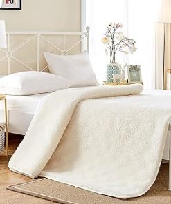 100% Wool Fleece Fitted Mattress Cover Pad with Elastic Bands,Breathable Lamb Wool Mattress,Thicken Pure Wool Bed Topper,Folding Lamb Velvet Mattress,for Twin/Full/Queen/King(King(180x200cm), White)