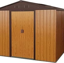10 x 8 FT Outdoor Storage Shed, Metal Garden Shed with Floor Frame, Large Tool Shed Outdoor Storage with Lockable Sliding Doors & Air Vents, Storage House Waterproof for Backyard, Lawn, Coffee