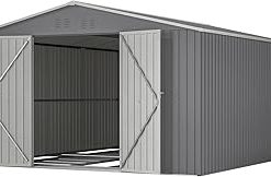 11' x 13' Outdoor Metal Storage Shed with Floor Frame Base, Galvanized Steel Garden Shed with 4 Vents, Tool Storage Shed for Backyard, Patio, Lawn
