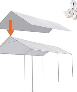 10 x 20 Ft Carport Replacement Canopy Cover Garage Top Tent Shelter Tarp with Free 44 Ball Bungee Cords,White(Only Cover, Frame Not Include) (10x20 White)