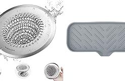 1 PCS Bathtub Drain Hair Catcher, Wokdada Fast Drainage Shower Drain Hair Catcher & 1 PCS Silicone Sink Tray, Kitchen Tray, Sink Tray for Kitchen Counter/Soap Bottles, Sponge Holder