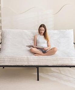 YOSHOOT 6 Inches Futon Mattress Full Size, Thick Futons Sofa Bed Couch, Floor Mattress for Adults, Shredded Foam Filling(Frame Not Included), Medium Firm, Beige, 54x75 Inch