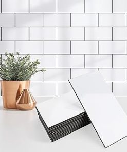 100 Pieces Peel and Stick Backsplash for Kitchen, 3" x 6" PVC Subway Tile 2024 Upgraded Glossy White with Dark Gray Grout Backsplash Stick on Tile Elevate Kitchen, Bathroom, Fireplace,RV