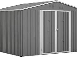 10x8 FT Metal Storage Shed - Outdoor Tool Shed with Lockable Door, Weatherproof Backyard Storage for Garden & Patio, Gray