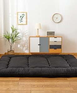 YOSHOOT Japanese Shiki Futon Mattress For Floor, Bed Folding Portable Camping Roll Up Mattress Thicken Mattress Sleeping Pad for Guest Room Full Size, Black