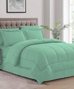 1 Piece Egyption Cotton Superb Hotal Quality Comforter-300 GSM Cotton Stripe, 1000 TC (Full XL Size,Mint)