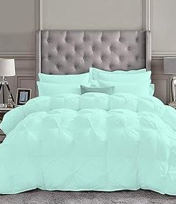 1 Piece Pinch Pleated Comforter Premium 1000 Thread Count 100% Egyptian Cotton Super Soft (Full/Queen, Aqua Blue Color)