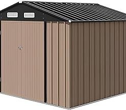 10.4'x12' Outdoor Storage Shed, Large Garden Shed, with Slooping Roof and 4 Vents. Updated Reinforced and Lockable Doors Frame Metal Storage Shed for Patiofor Backyard, Patio, Garage, Lawn，Brown