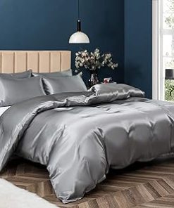 100% Mulberry Silk Duvet Cover Set - 3-Piece Set - 30 Momme Grade 6A Mulberry Silk - Features Zipper Closure and Corner Ties, Super King Plus 120"x120"- Silver Solid