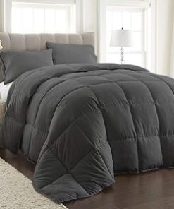 1 Piece Cotton Comforter 400 Thread Count 600 GSM Corner Tabs Box Stitched Down Ultra Soft Luxury Hotel Quality Comfortable Bedding (Dark Grey, California King)
