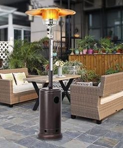 ZIOTHUM 48000 BTU Tall Stand Up Standing Lamp Heater Patio Heater Outdoor Freestanding Space Heater Stainless Steel Waterproof Propane Gas with Wheels Cover for Patio