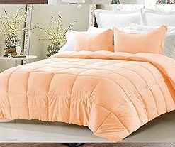 : Light weight Comforter 3 Pcs. Ultra-Soft Luxury 400 GSM Hotel-Style Thicker for Winter Colder Weather 100% Egyptian Cotton 500 TC -Extra Large Oversized Size (120''X136'') Solid Peach