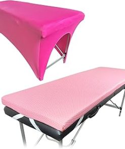 | Lash Bed Mattress + Lash Bed Cover (Pink) | Comfortable Mattress Topper with Four Corner Straps & Anti-Slip Bottom | Spa Bed Cover for Lash Extension Bed