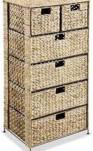 (Fast Delivery) Floor Storage Cabinet, Bathroom Floor Cabinet Free Standing Storage Cupboard Storage Unit with 6 Baskets 18.5"x14.6"x39.4" Water Hyacinth
