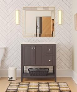 Yorkshire 48-inch Farmhouse Bathroom Vanity (Engineered Marble/White): Includes White Cabinet with Engineered Marble Countertop and White Apron Sink