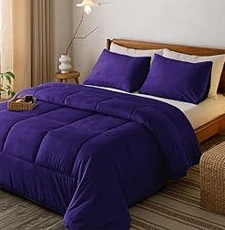 1 Piece Velvet Comforter 400 GSM Ultra Soft Premium Hotel Class Bedding (Oversized King, Dark Purple)