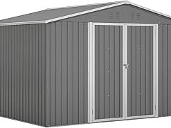 10X8 FT Outdoor Storage Shed, All Weather Metal Sheds withLockable Doors, Tool Shed for Garden, Patio, Backyard, Lawn, Grey
