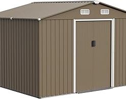 10FT x 8FT Outdoor Storage Shed, Waterproof, Lockable Door Metal Tool Shed with Sliding Door and Air Vents, Storage House for Gardening Tools, Metal Storage Shed for Garden, Backyard, Lawn