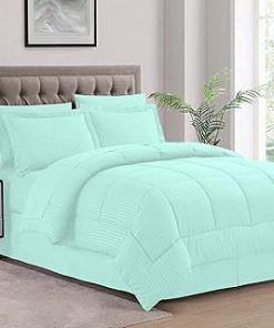 1 Piece Egyption Cotton Superb Hotal Quality Comforter-300 GSM Cotton Stripe, 1000 TC (Full XL Size, Aqua Blue)