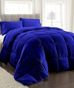 1 Piece Cotton Comforter 400 Thread Count 600 GSM Corner Tabs Box Stitched Down Ultra Soft Luxury Hotel Quality Comfortable Bedding (Royal Blue, Oversized King)