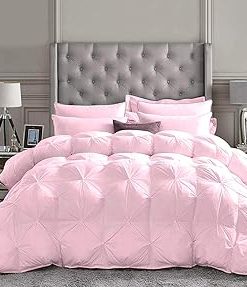 1 Luxury Piece Pinch Pleated Comforter Premium 800 Thread Count 100% Egyptian Cotton Super Soft (Oversized Super King, Hot Pink Color)
