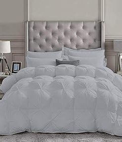 1 Piece Pinch Pleated Comforter Premium 800 Thread Count 100% Egyptian Cotton Super Soft (Super King Size Navy Color)