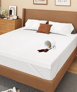 Zenzy 3" Full Waterproof Mattress Topper Cover, [100% Waterproof] [Ultra-Soft] Cover for Mattress Topper, Washable & with Adjustable Straps, Oeko-TEX Certified [Only Cover]- White