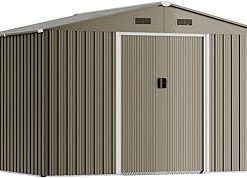 10FT x 8FT Outdoor Storage shed, Waterproof Lockable Door Metal Tool shed with Sliding Door and Ventilation, Gardening Tool Storage Room, Metal Storage shed for Gardens and lawns