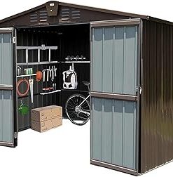 10'x8' Outdoor Storage Shed with Lockable Double Doors - Large Metal Tool Shed Storage with Unique Side Window Design, Durable and Sturdy Structure, Multi-Functional and Ventilated Design