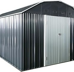10x12 Ft Outdoor Storage Shed, Outdoor Metal Shed with Arch Roof & Lockable Door, Backyard Garden Patio Lawn Outdoor Shed for Organising Tools and Equipment in Yard,