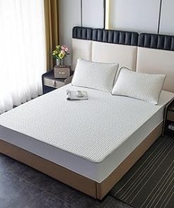 ZIQINPSQ Full Size Fitted Sheet,Summer Cooling Mat&Sleeping Pad,Mattress Protector Pressure Relieving,Latex Cool Feeling Silk,Safety Breathable and Soft Fit. (White, Full)
