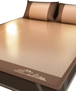 ZHOUXIAO Summer Sleeping Mat Rattan, Foldable Rattan Mat Breathable Cool Smooth Mattress Topper Bed Mat for Single Double Bed Refreshing Sweat Sleeping Mat with Pillowcase 1.8 * 2M/70 * 78in