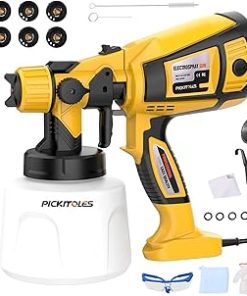 1000W Paint Sprayer HVLP Electric Spray Paint Gun for Painting with 6 Brass Nozzles & 3 Spray Patterns for House Painting Home Interior Wood Furniture Walls (Yellow)