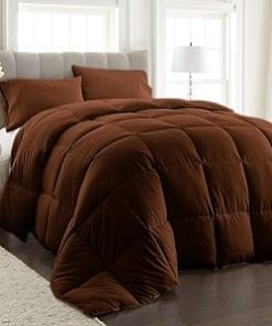 1 Piece Cotton Comforter 400 Thread Count 600 GSM Corner Tabs Box Stitched Down Ultra Soft Luxury Hotel Quality Comfortable Bedding (Chocolate, Queen)